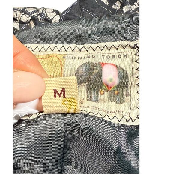 Burning Torch Cropped Blazer Jacket Women Med Artsy Boho Event Statement Collar - Picture 11 of 12